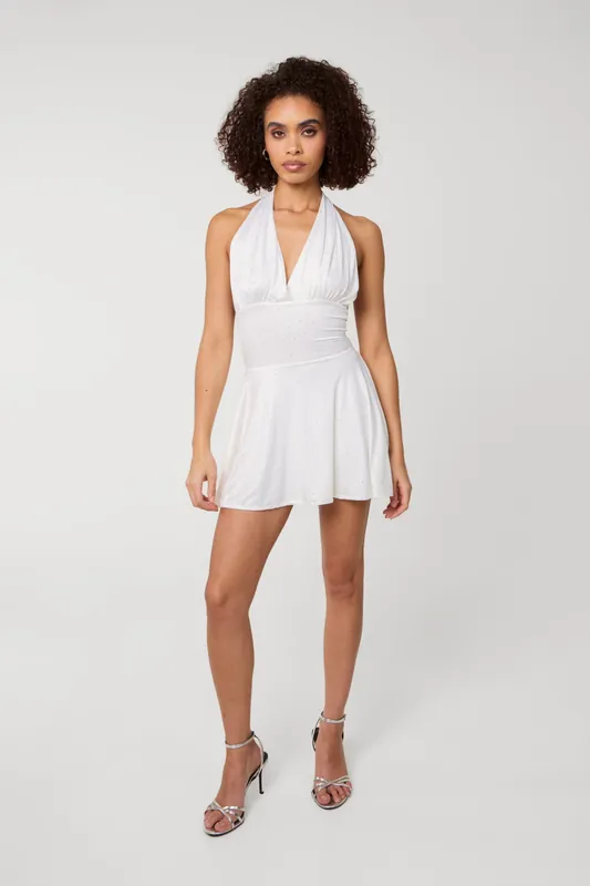 Ivory Diamante Slinky Halter Dress - Pink Vanilla