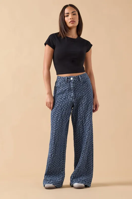 Petite Textured Wide Leg Jeans - PixieGirl