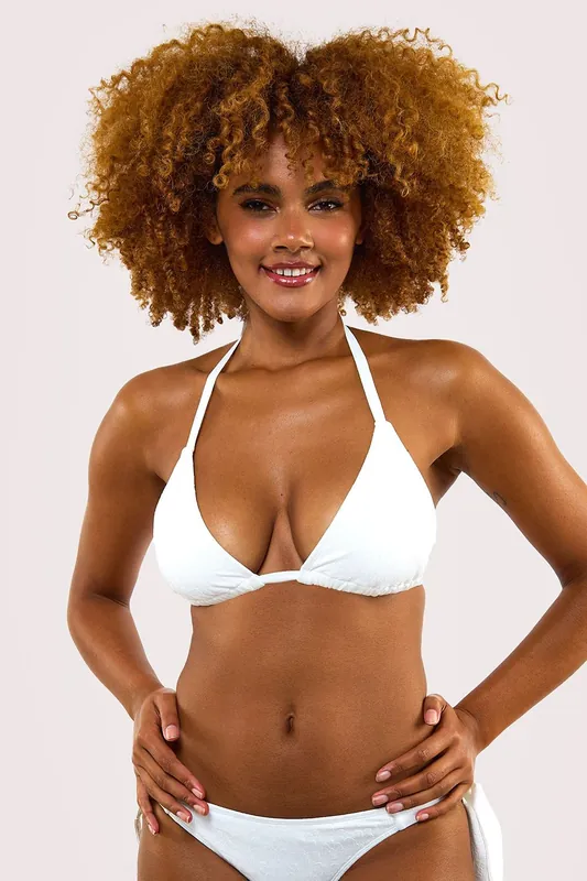Peek & Beau Fuller Bust Mix & Match White Textured Triangle Bikini Top