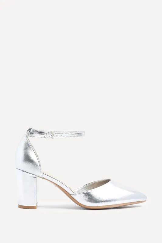 Davinas Wide Fit Silver Faux Leather Court Heels - Linzi
