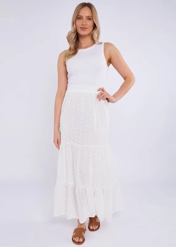 White Cotton Broderie Skater Maxi Skirt - Gini London