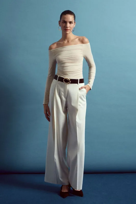 High-waist Wide-leg Crepe Trousers