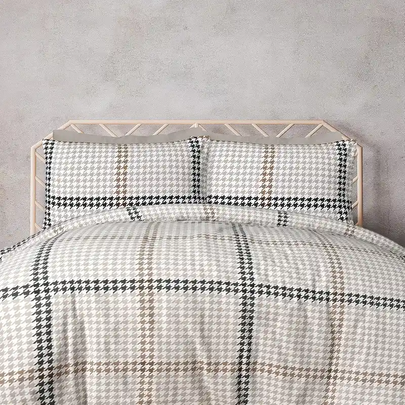 Luxury Easy Care Houndstooth Check Brushed Cotton Duvet Cover Set - Smart Living