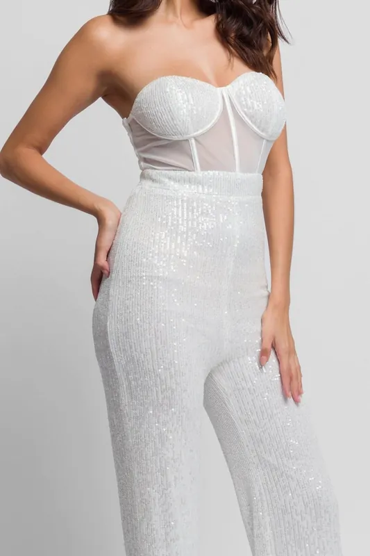 Veira Sequin Jumpsuit With boning and flared trousers - Jaded Rose
