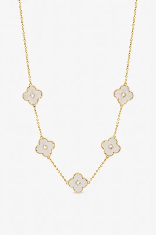 Gold Plated and Mother of Pearl Polished Clover Necklace - Jon Richard