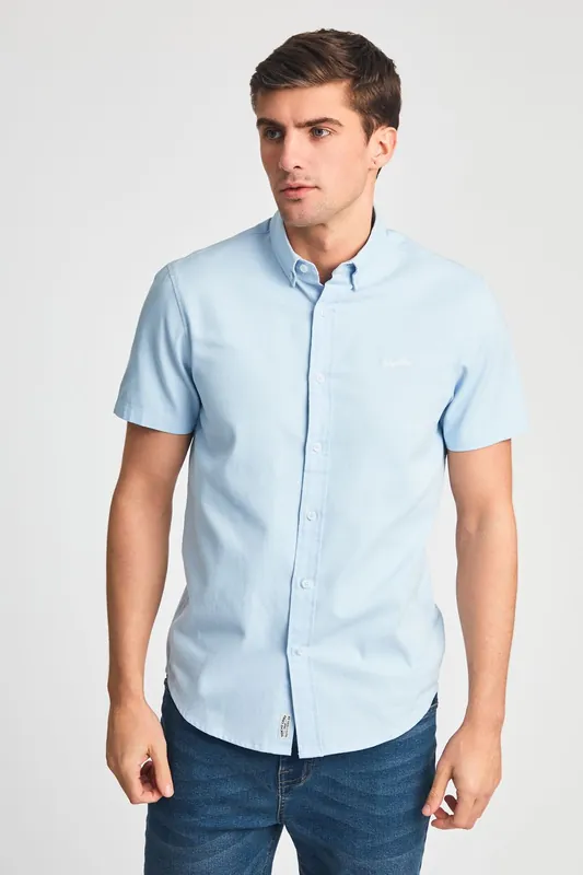 Cotton Short Sleeved Button-Up Oxford Shirt