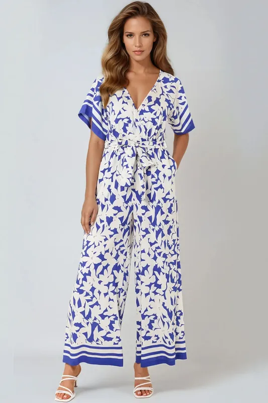 Floral Wide-Leg Wrap Jumpsuit