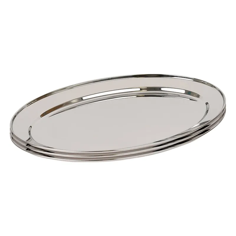 Oval Stainless Steel Serving Platters - 50cm x 35cm - Pack of 3