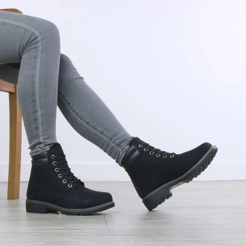 Low Heel Lace Up Grip Sole Worker Ankle Boots - AJVANI