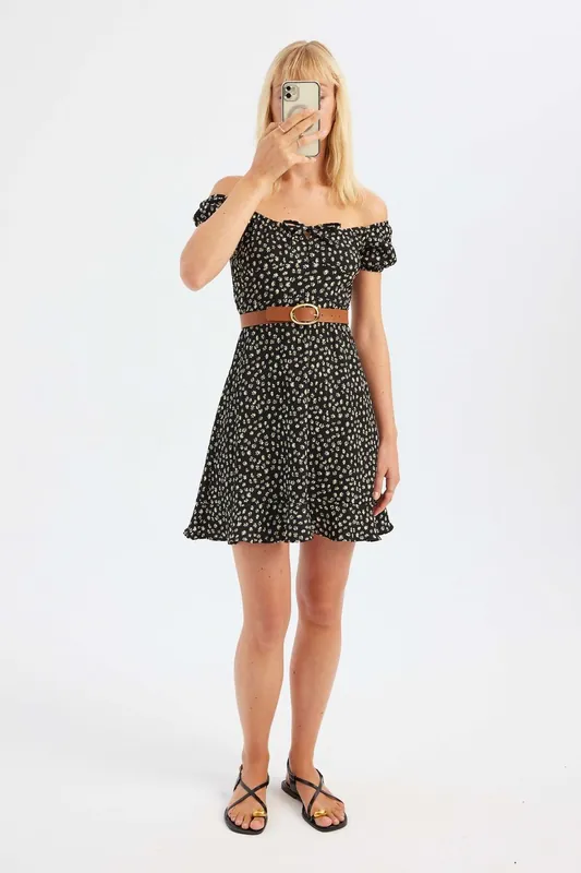 Floral Off Shoulder Ruffled Mini Dress - Hiccup
