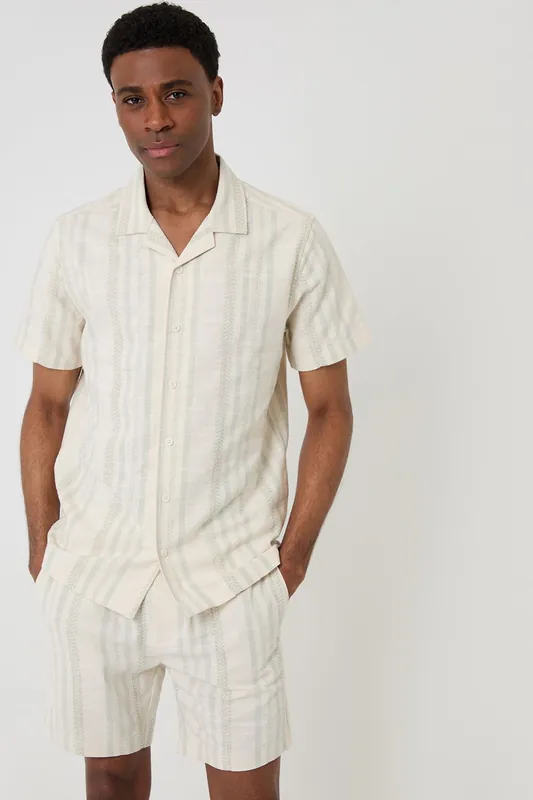 Chevron Stripe Cotton Short Sleeve Shirt - Threadbare