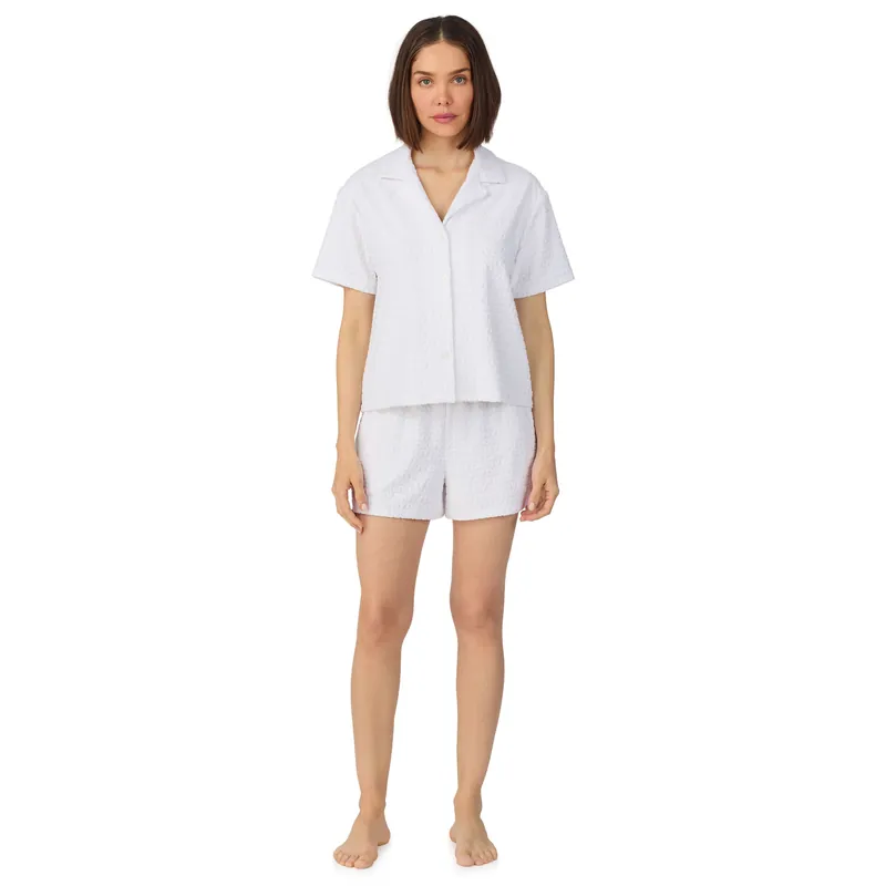 Short sleeve notch top and boxer sleep set in white logo - DKNY