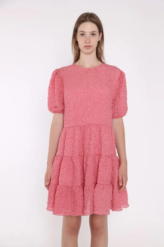Puff-Sleeve-Tiered Mini-Dress