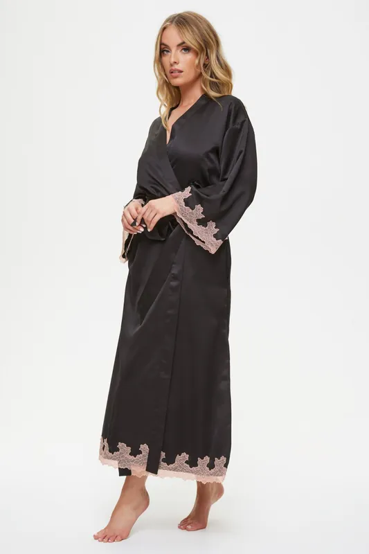 Sorella Satin Lace Trim Maxi Robe - Ann Summers