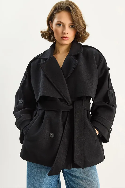 Double Breasted Coat with Belt - Bianco Lucci
