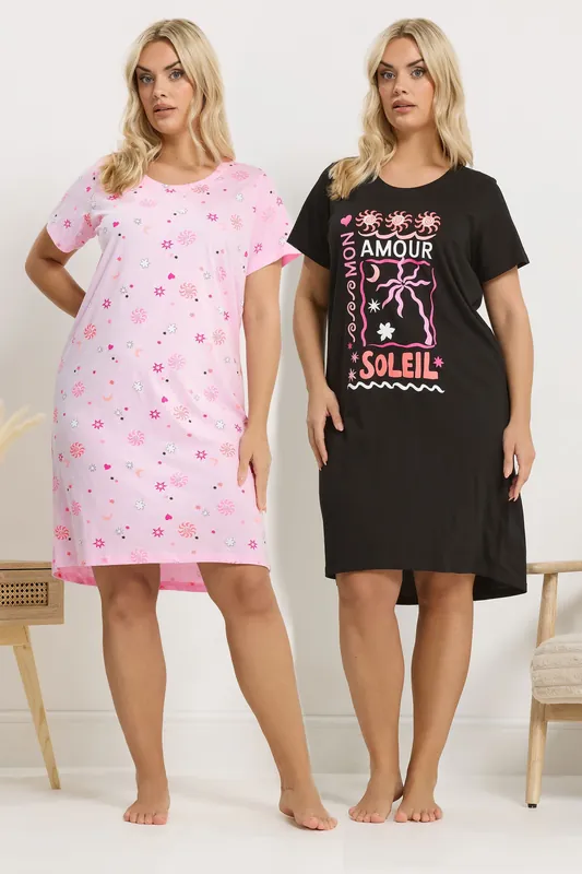 2 Pack Graphic Nightdresses - Yours