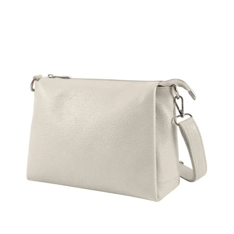 Top Zipper Triple-Compartment Genuine Italian Leather Crossbody Bag