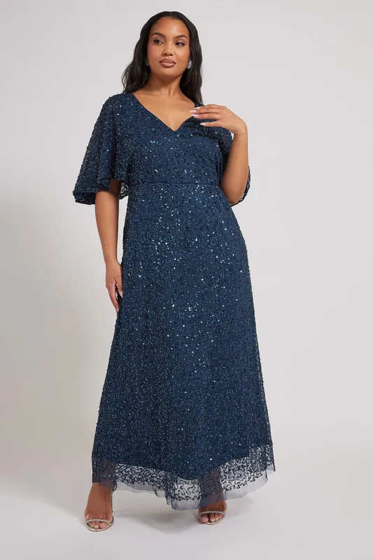 Hand Embellished V-Neck Maxi Dress