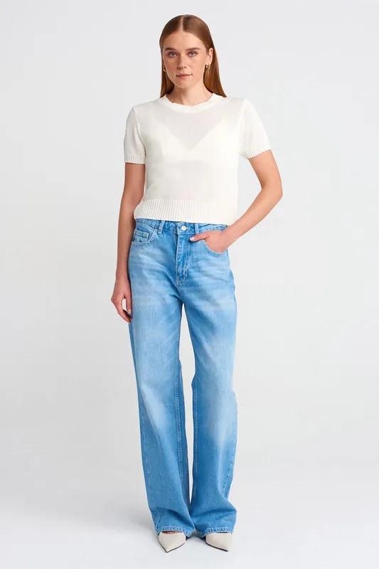 High-Waist Wide-Leg Cotton Denim Jeans