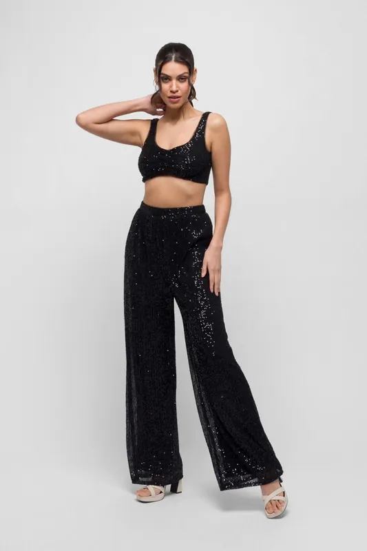 Sali Sequin Wide Leg Pants - Jaded Rose