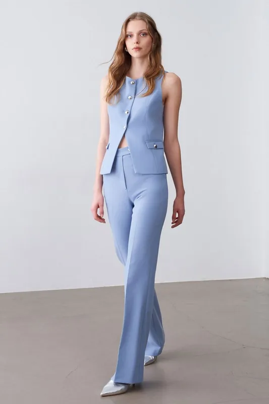 High-Waist Wide-Leg Crepe Trousers