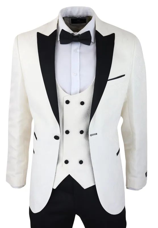 Tuxedo Blazer Waistcoat Brocade Ivory Satin Paisley Dinner Jacket - Infinity Leather