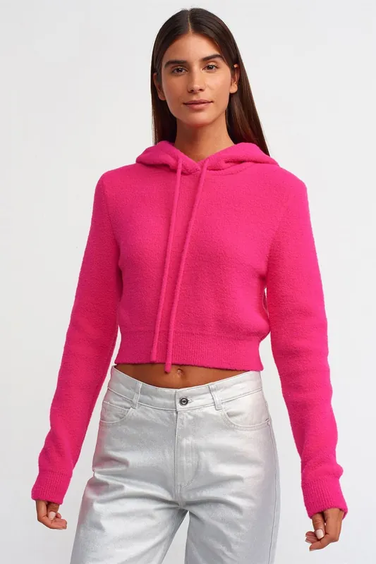 Women's Cropped Hooded Knit Sweater - Dilvin