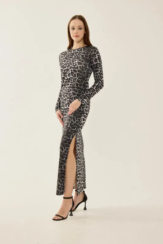 Leopard Print Maxi Dress with Slit - Hiccup