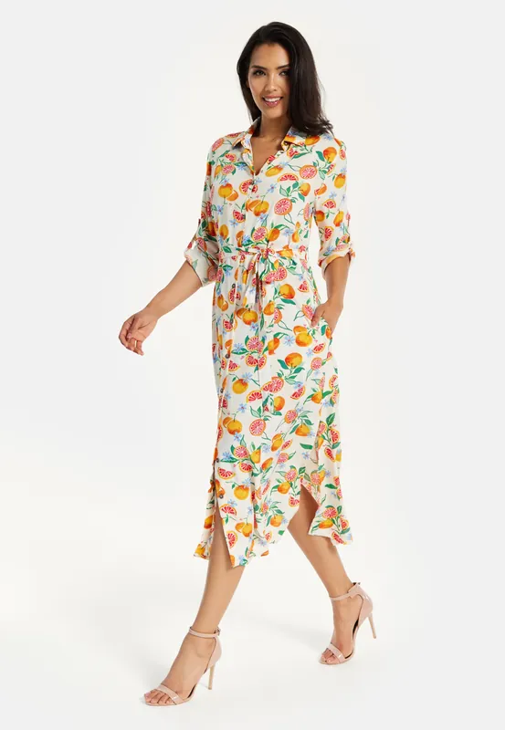 Liquorish Fruit Print Button Through Shirt Dress