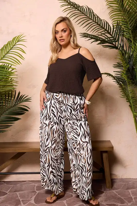 Zebra Print Wide Leg Trousers - Yours