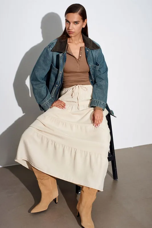 High-Waist A-Line Maxi Skirt With Tie Detail