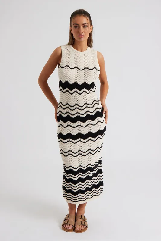 Zig Zag Pointelle Midaxi Dress - Urban Bliss
