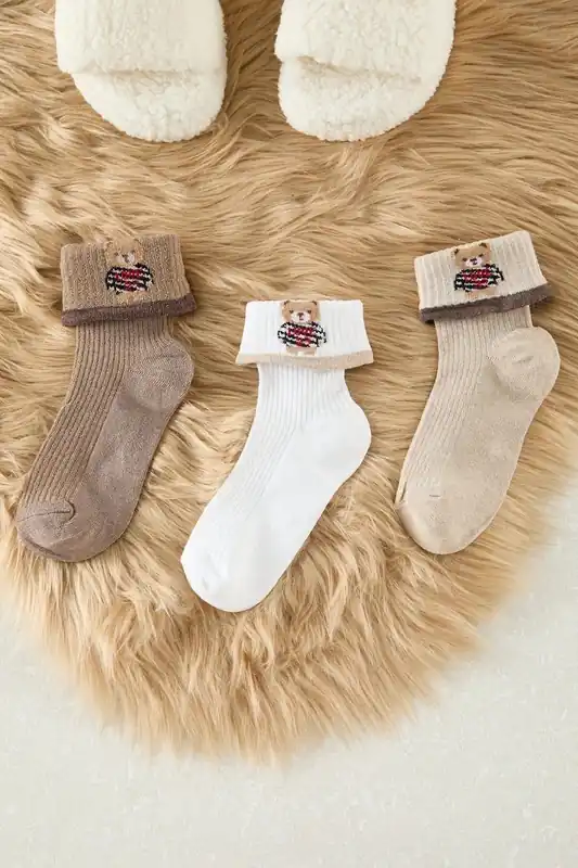3 Pack Teddy Bear Jacquard Knit Crew Socks - WOVCOR