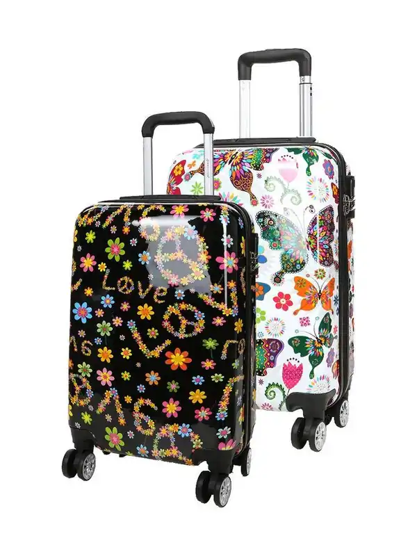 Hard Shell Printed 4 Wheel Travel Cabin Luggage Suitcase - Infinity Leather