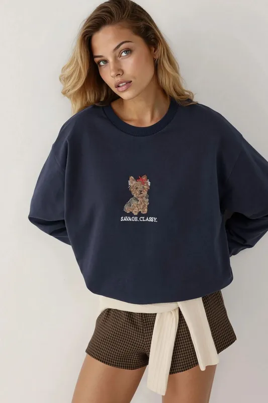 Embroidered Crew Neck Sweatshirt - Hiccup