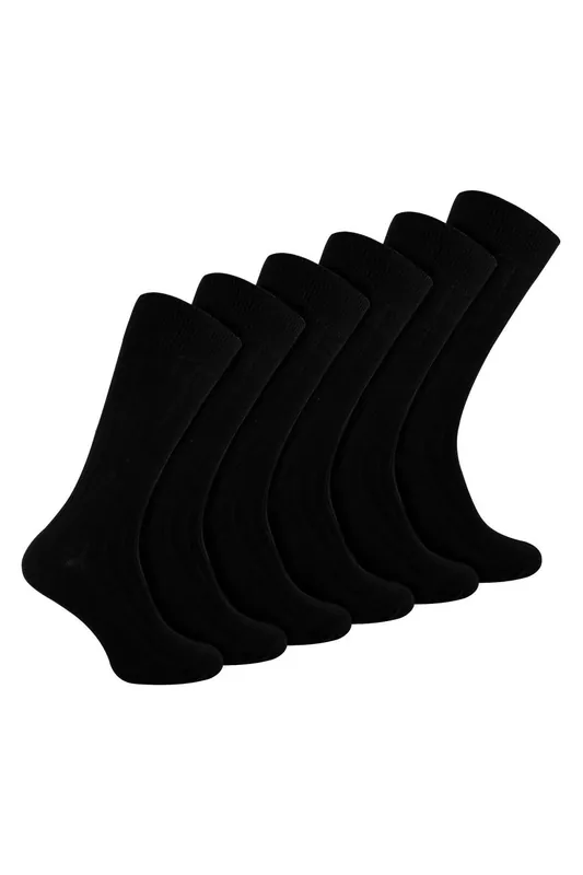 6 Pairs Plain Coloured Cotton Rich Ribbed Dress Socks - Sock Snob