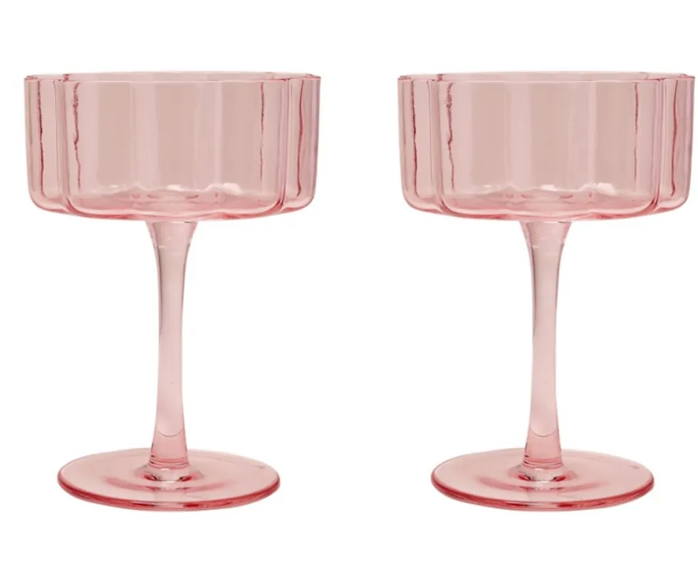 Set Of 2 Bright Pink Scalloped Martini Glass - Hestia
