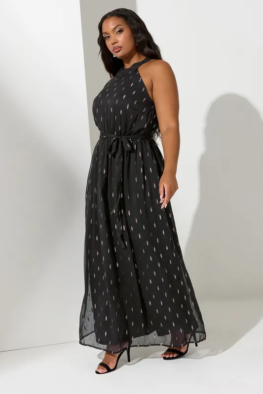 Metallic Halterneck Maxi Dress - Yours
