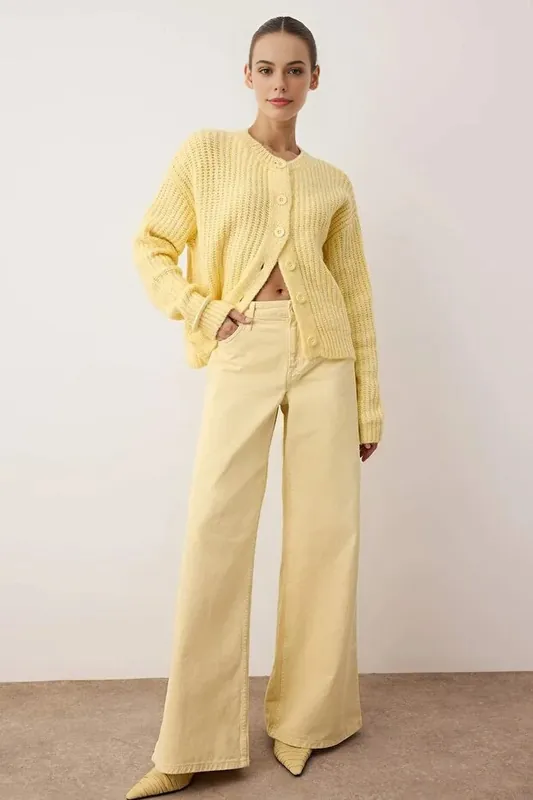 Textured Knit Button-Front Crew Neck Cardigan