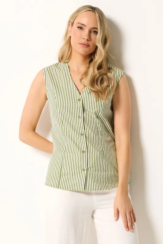Tall Stripe Cotton Button Waistcoat - Long Tall Sally