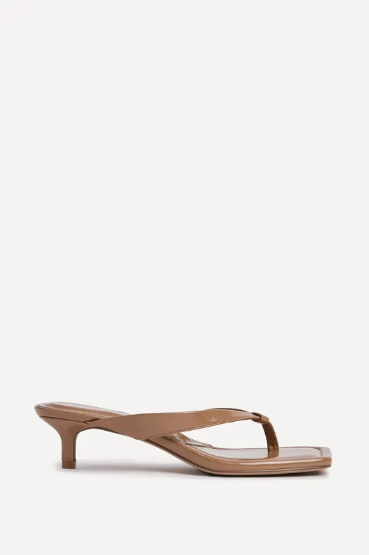 Potential Caramel Faux Leather Toe Post Kitten Heel - Linzi