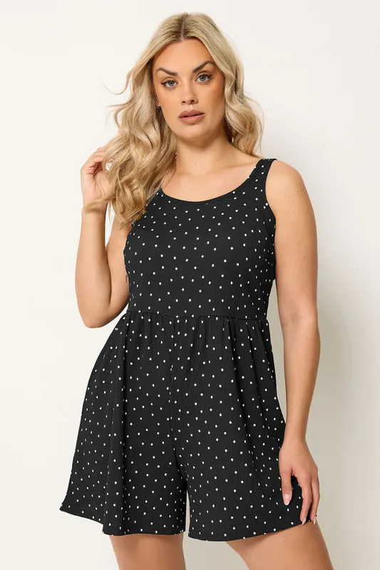 Polka Dot Textured Playsuit - Yours