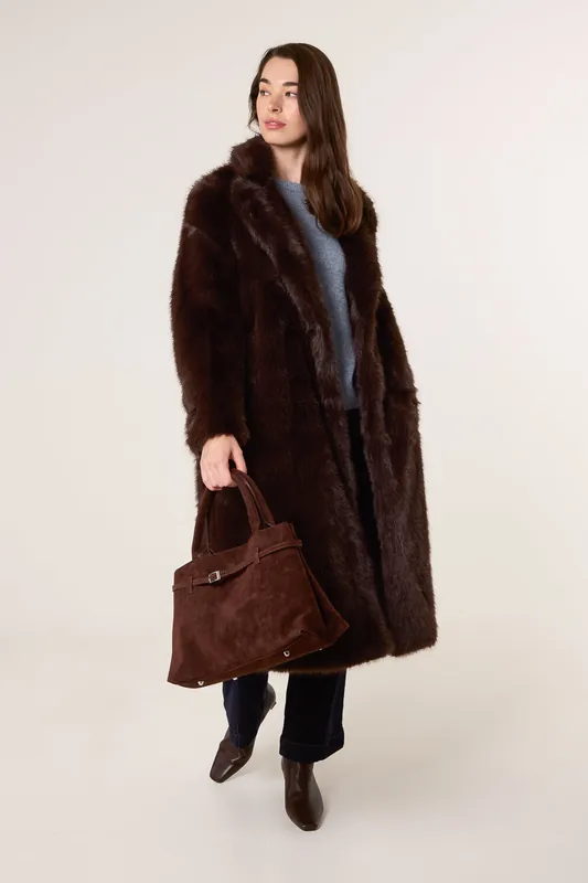 Brown Long Fluffy Coat - Blue Vanilla