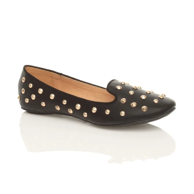 Flat Heel Studded Loafers Ballet Pumps - AJVANI
