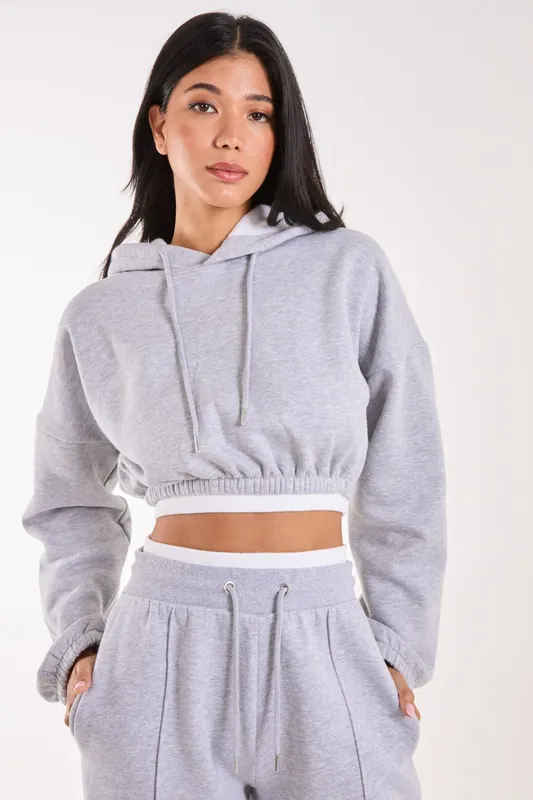 Contrast Waistband Cropped Hoodie - Pink Vanilla