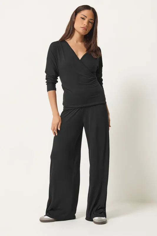 Petite Wrap Top & Wide Leg Trousers - PixieGirl