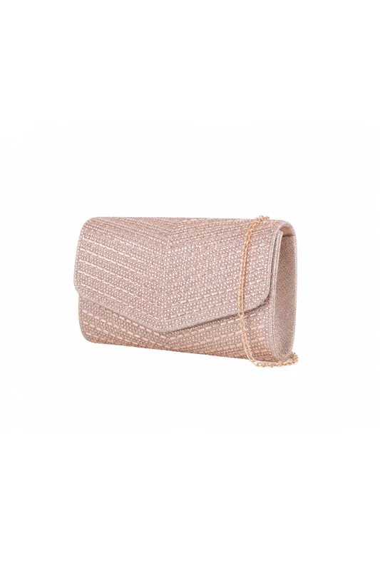 Shiny Rhinestone V Shape Envelope Clutch Evening Bag - Kitise