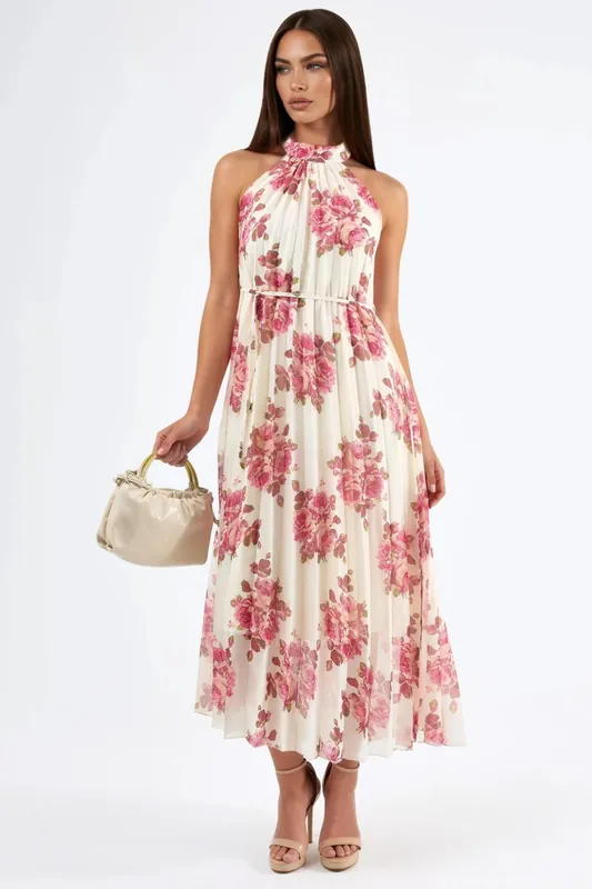 Floral Maxi Dress with Tie Detail - Busem