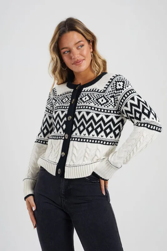 Button Through Fairisle Cable Knit Cardigan - Brave Soul