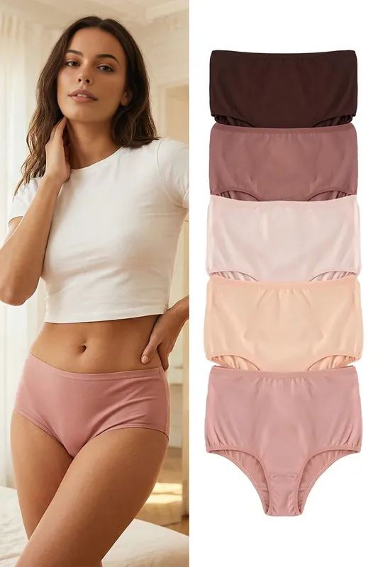 5 Pack Plain High Waist Seamfree Briefs Set - WOVCOR